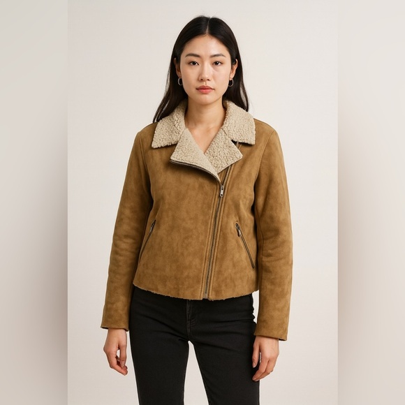 Old Navy Faux Suede Sherpa Lined Moto Jacket – Tan – Women’s XXL - Picture 1 of 11